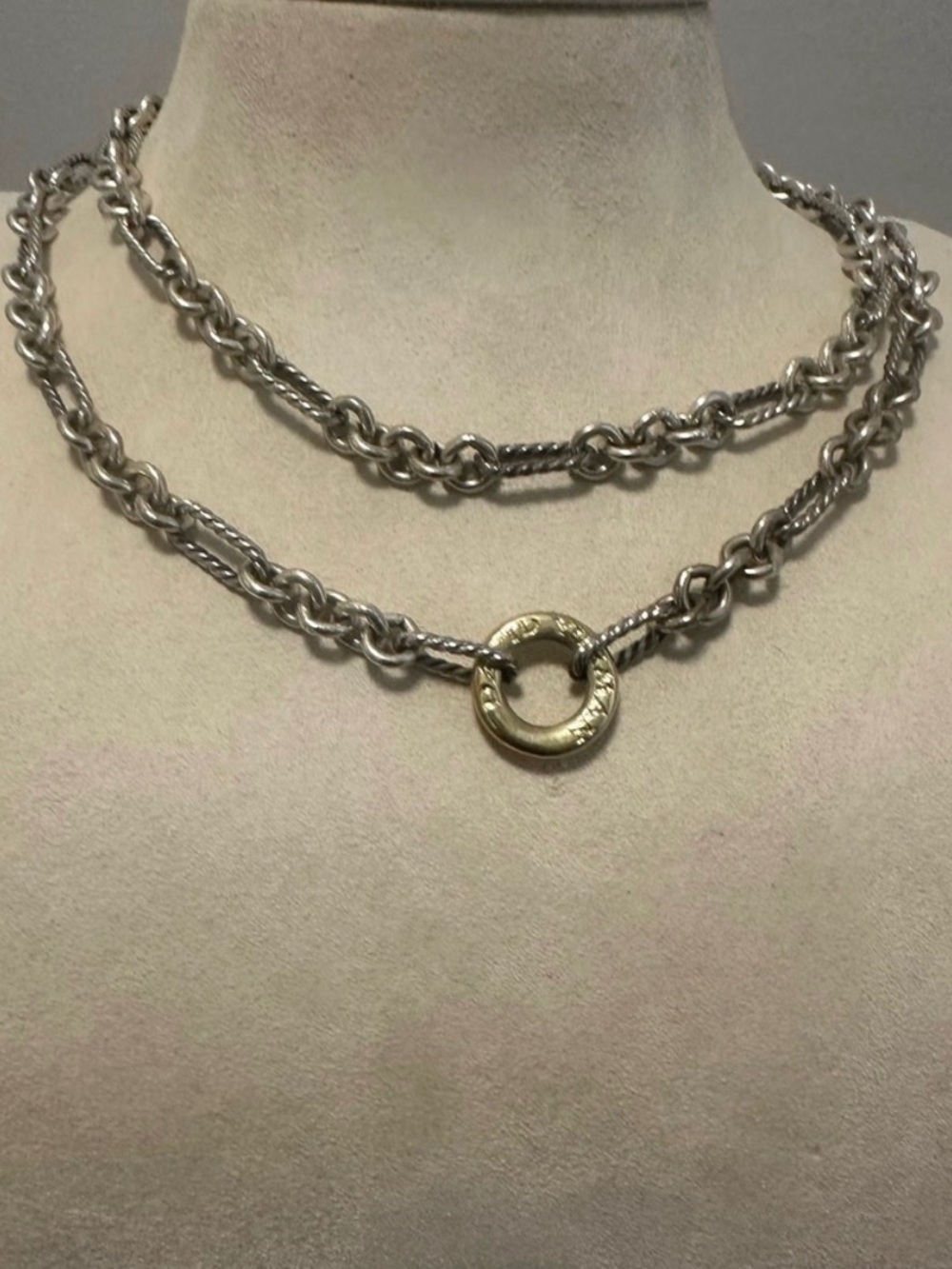 Rare - David Yurman Two-Tone Double Strand Necklace with Gold Ring - Picture 3 of 4